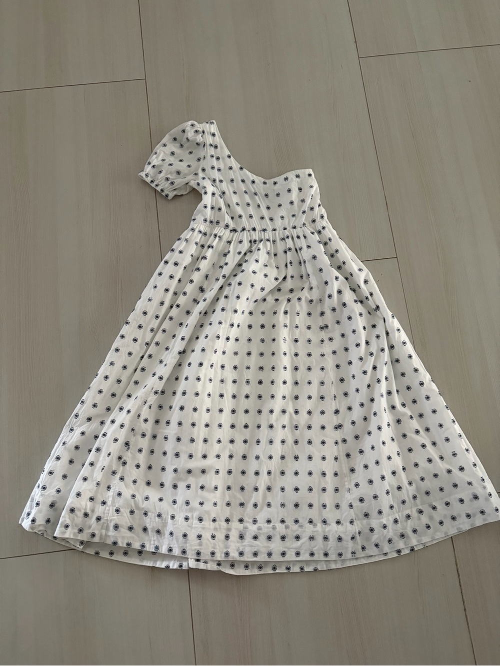 Maternity HATCH One-Shoulder White Dress with Blue Dot Print Size 0